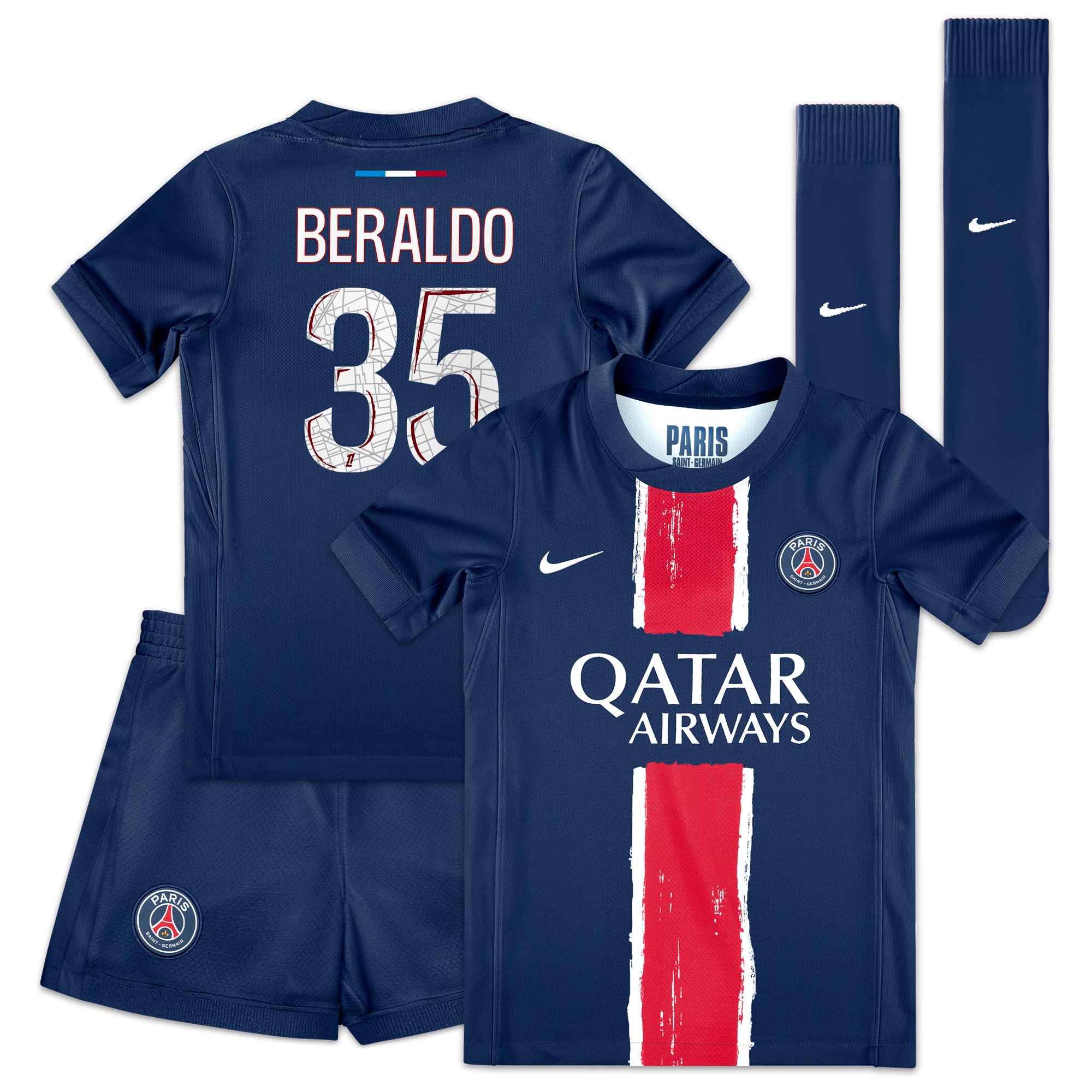 mini divisa home psg nike 2024-25 – bambini piccoli con stampa beraldo 35 Collezione | Kit e Maglie PSG