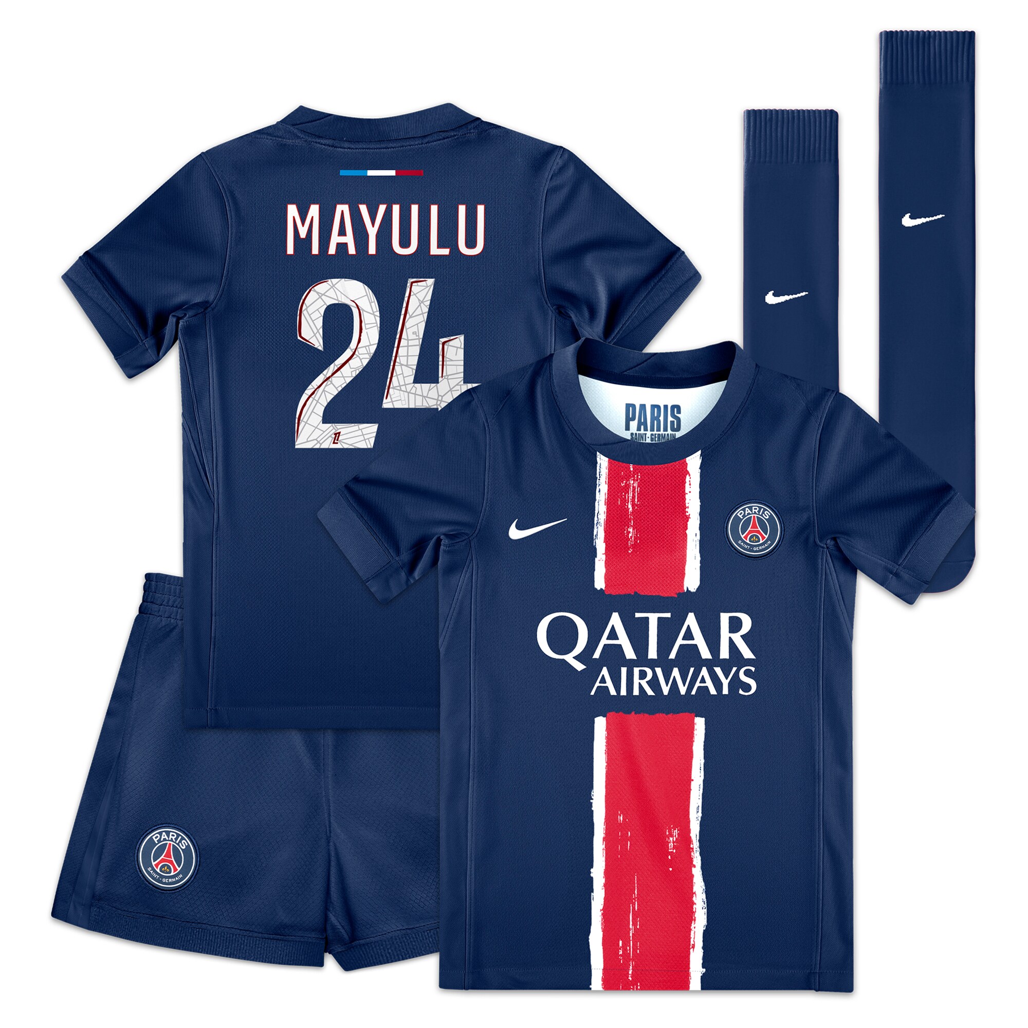 mini divisa home psg nike 2024-25 – bambini piccoli con stampa mayulu 24 Collezione | Kit e Maglie PSG