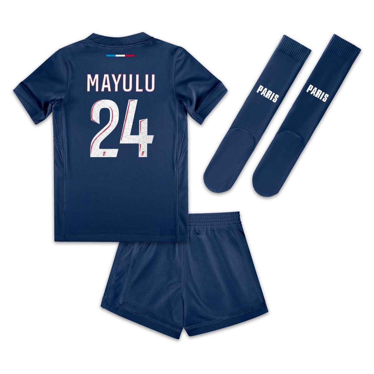 mini divisa home psg nike 2024-25 – bambini piccoli con stampa mayulu 24 Collezione | Kit e Maglie PSG