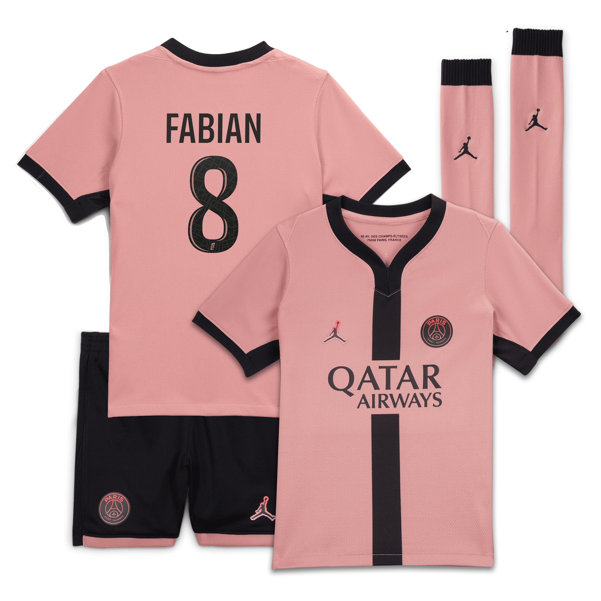 mini kit psg jordan third stadium 2024-25 – bambini piccoli con stampa fabian 8 Collezione | Kit e Maglie PSG